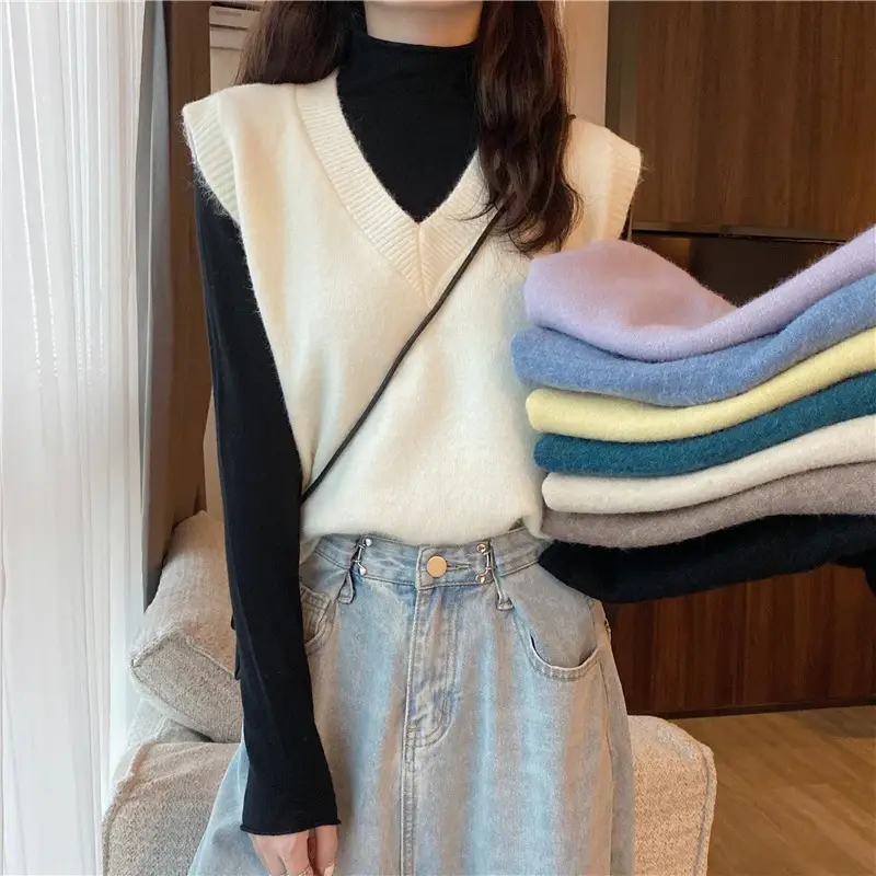 Women V-neck sleeveless vest sweater winter outerwear — feature 1