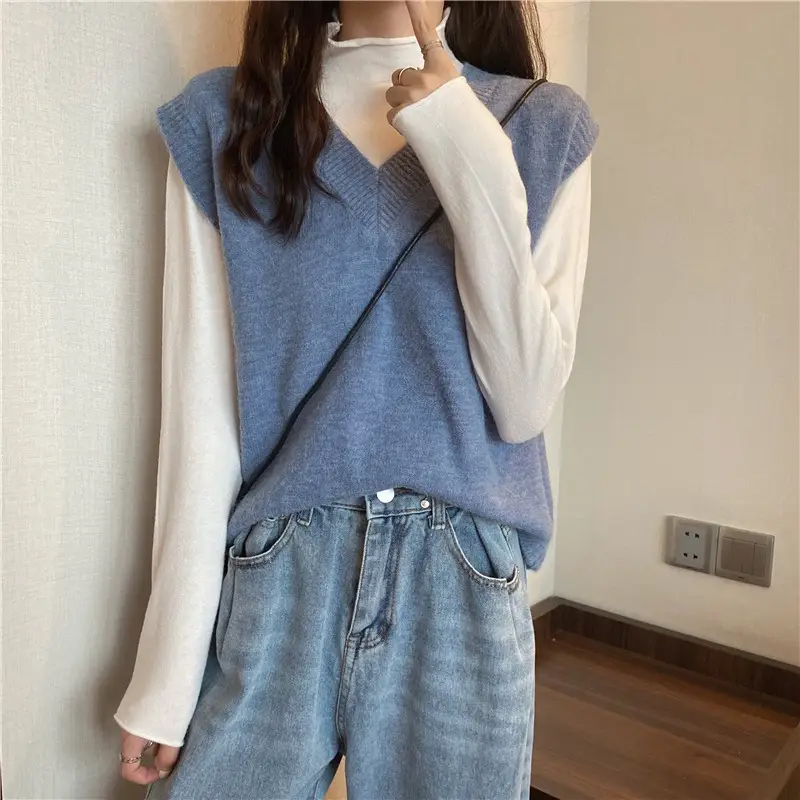 Women V-neck sleeveless vest sweater winter outerwear — feature 11