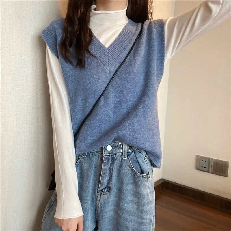 Women V-neck sleeveless vest sweater winter outerwear — feature 12