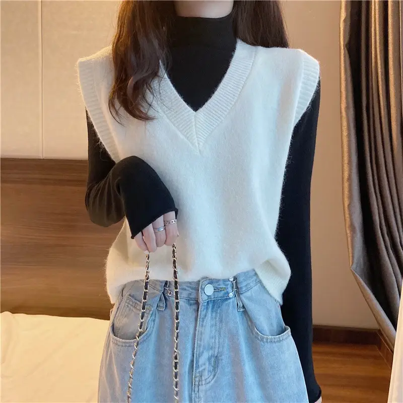 Women V-neck sleeveless vest sweater winter outerwear — feature 13