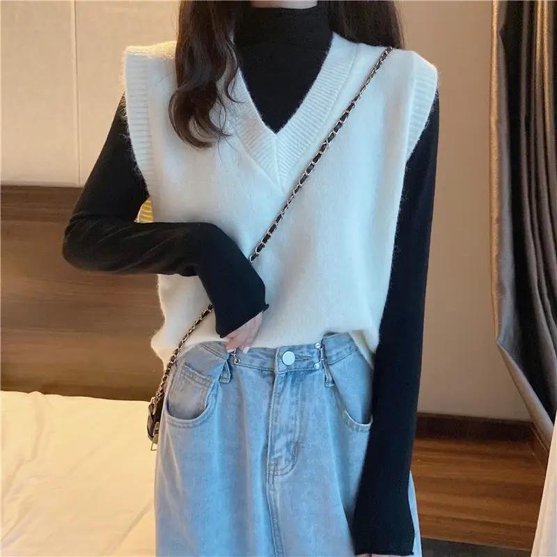 Women V-neck sleeveless vest sweater winter outerwear — feature 14