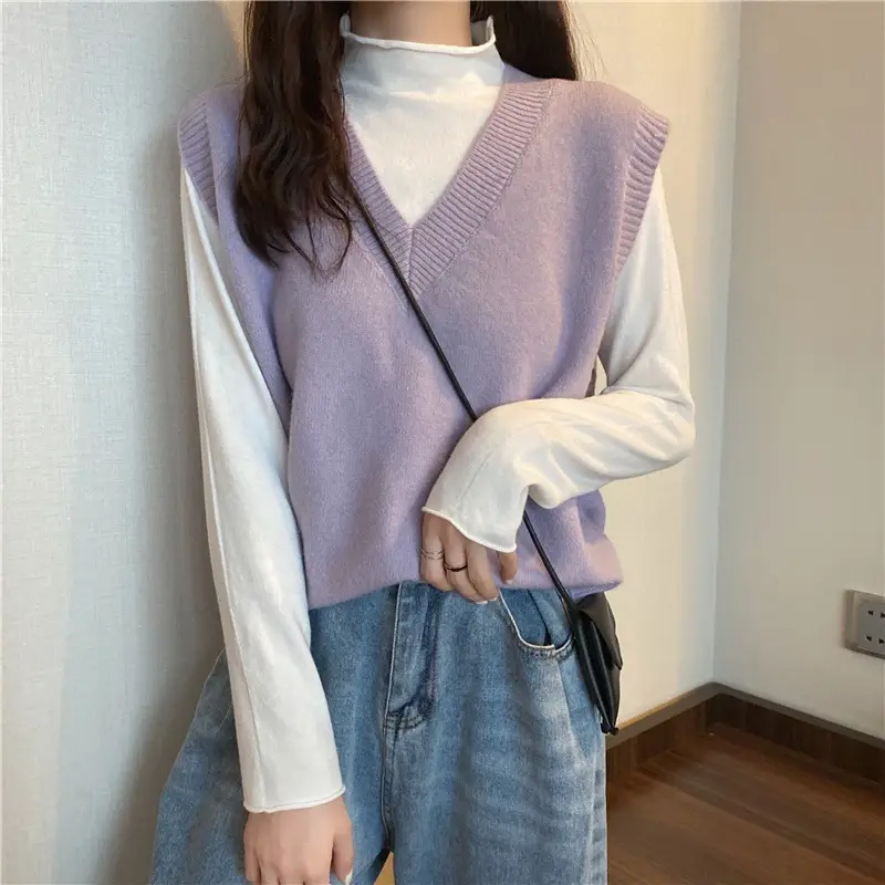 Women V-neck sleeveless vest sweater winter outerwear — feature 17
