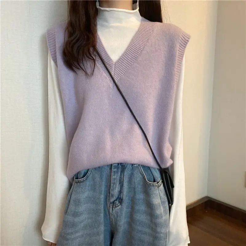 Women V-neck sleeveless vest sweater winter outerwear — feature 18
