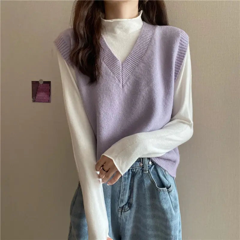 Women V-neck sleeveless vest sweater winter outerwear — feature 19