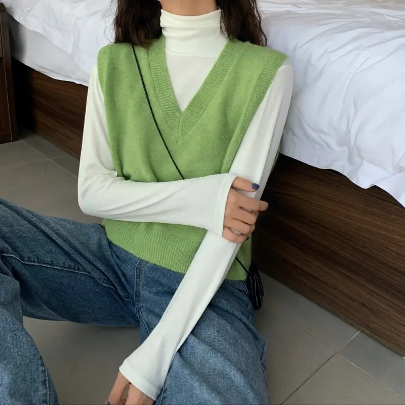 Women V-neck sleeveless vest sweater winter outerwear — feature 21