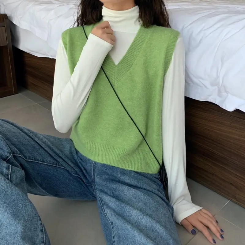 Women V-neck sleeveless vest sweater winter outerwear — feature 22