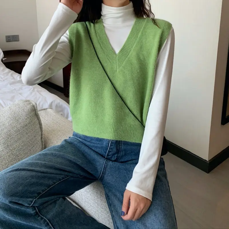 Women V-neck sleeveless vest sweater winter outerwear — feature 23