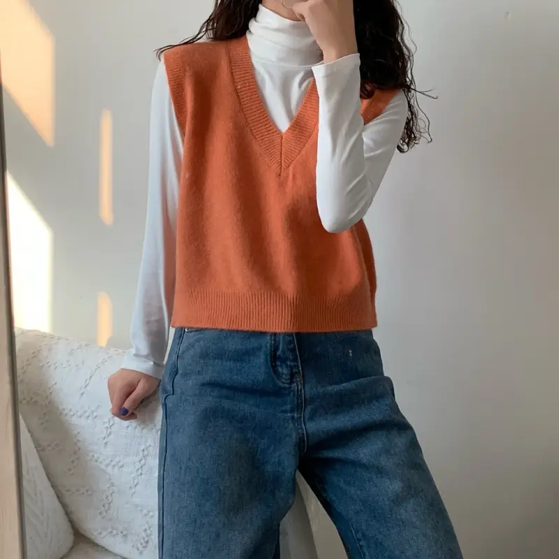 Women V-neck sleeveless vest sweater winter outerwear — feature 25