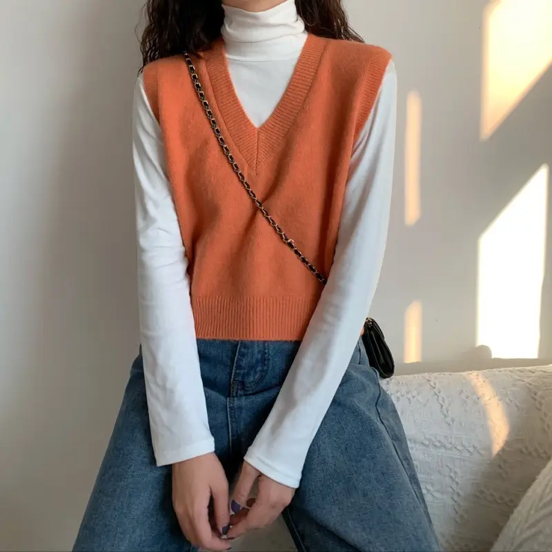 Women V-neck sleeveless vest sweater winter outerwear — feature 26