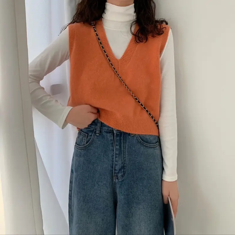 Women V-neck sleeveless vest sweater winter outerwear — feature 27