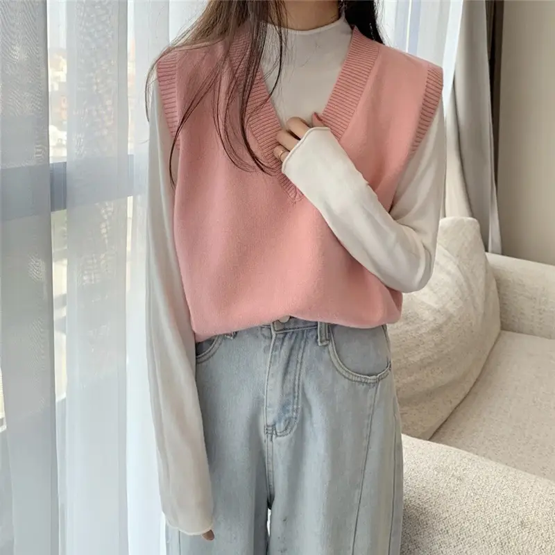Women V-neck sleeveless vest sweater winter outerwear — feature 28