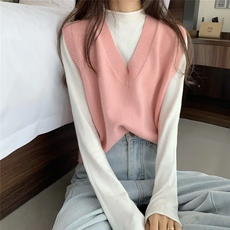 Women V-neck sleeveless vest sweater winter outerwear — feature 29