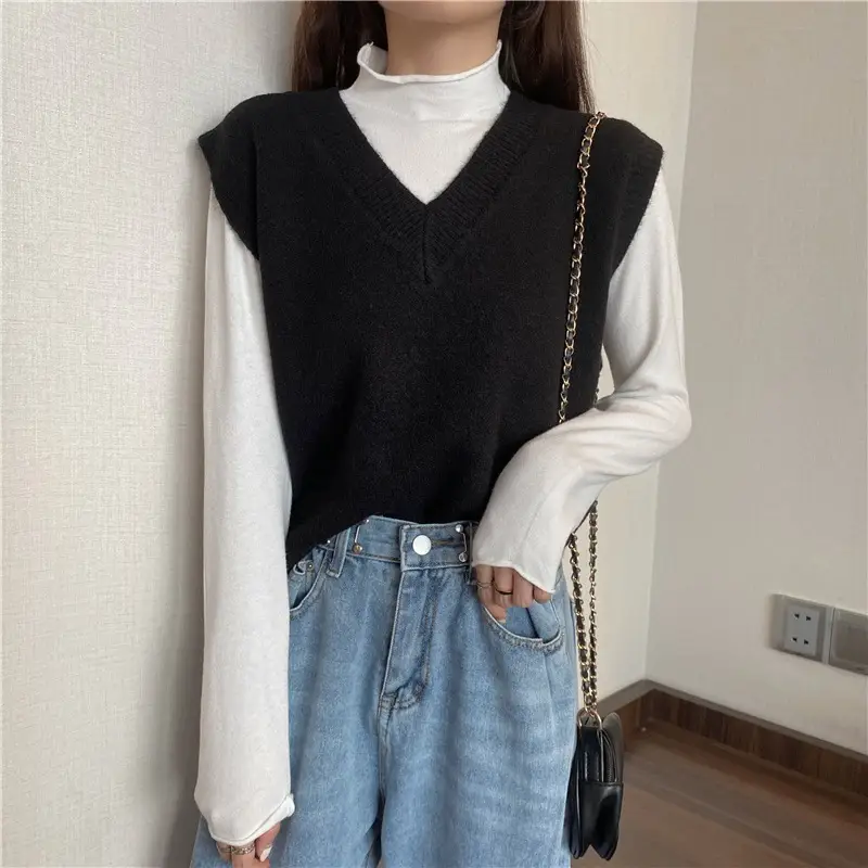 Women V-neck sleeveless vest sweater winter outerwear — feature 3