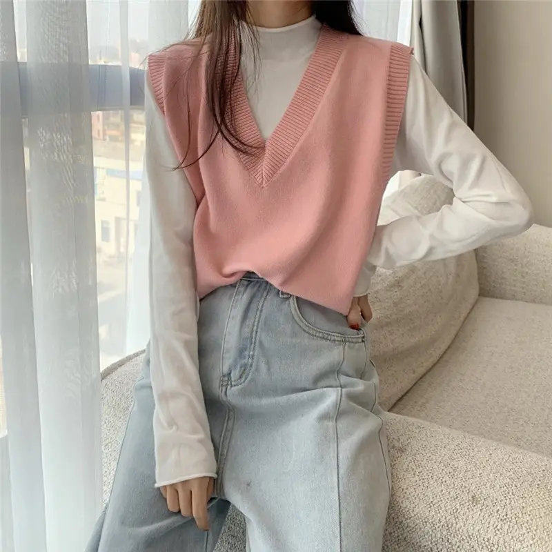 Women V-neck sleeveless vest sweater winter outerwear — feature 30