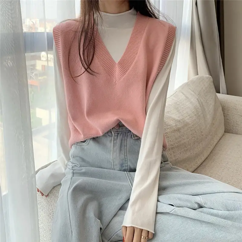 Women V-neck sleeveless vest sweater winter outerwear — feature 31