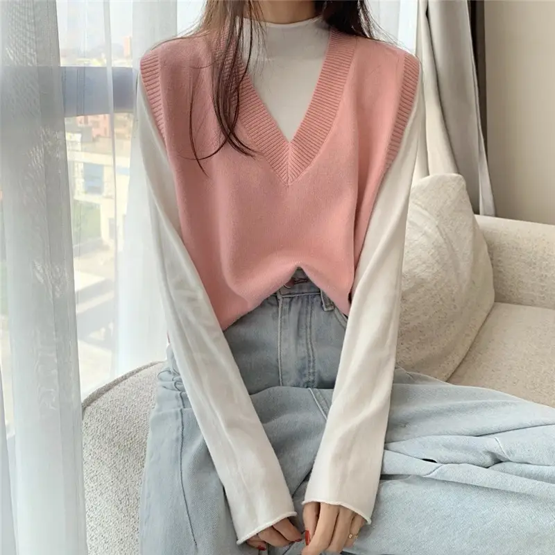 Women V-neck sleeveless vest sweater winter outerwear — feature 32