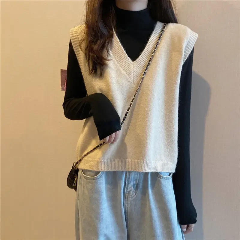 Women V-neck sleeveless vest sweater winter outerwear — feature 33