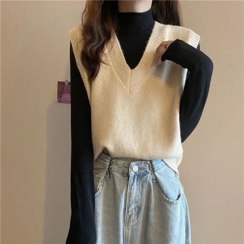 Women V-neck sleeveless vest sweater winter outerwear — feature 34