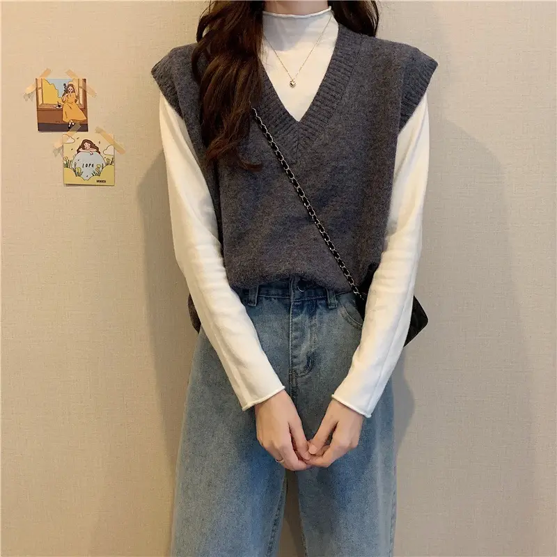 Women V-neck sleeveless vest sweater winter outerwear — feature 36