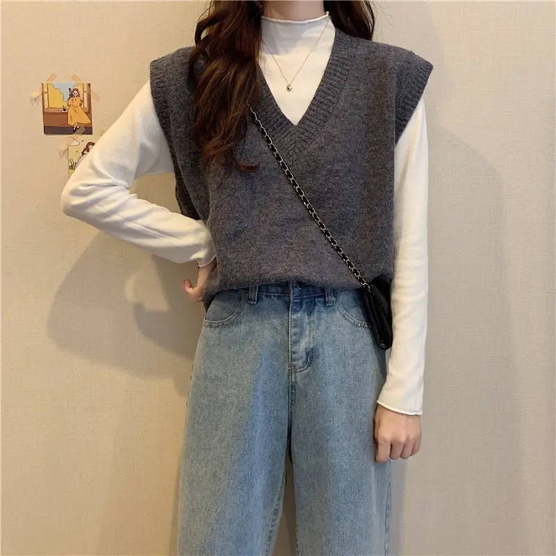 Women V-neck sleeveless vest sweater winter outerwear — feature 37
