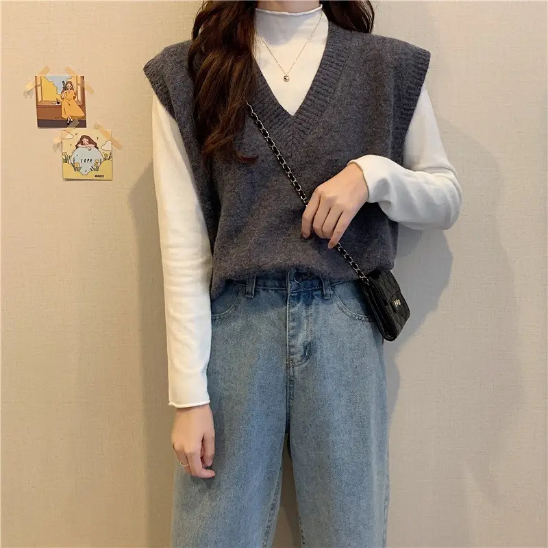 Women V-neck sleeveless vest sweater winter outerwear — feature 38