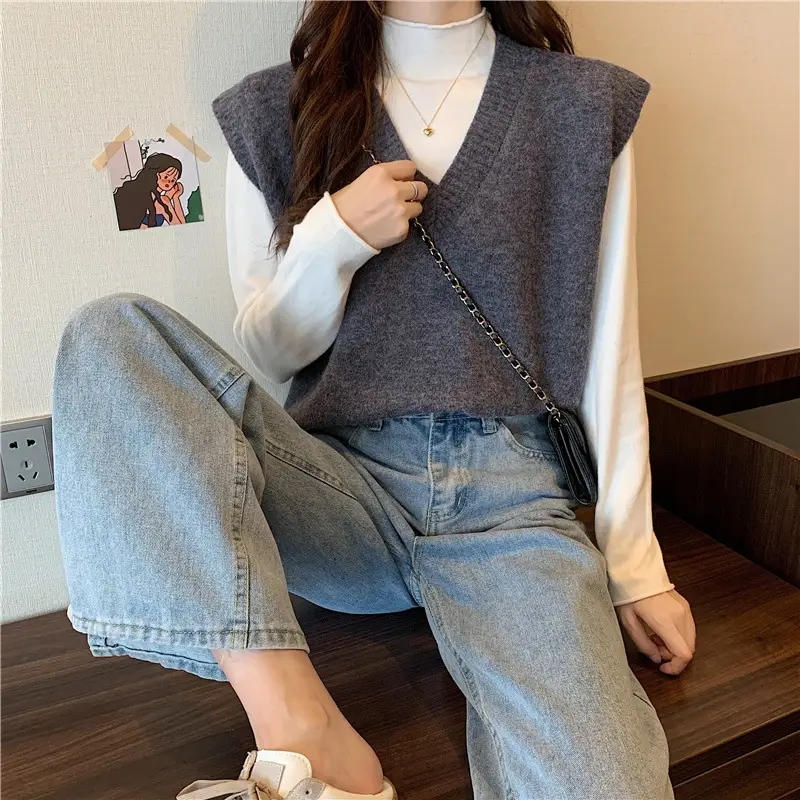 Women V-neck sleeveless vest sweater winter outerwear — feature 39
