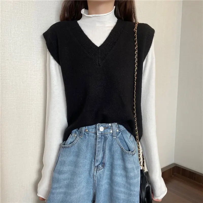 Women V-neck sleeveless vest sweater winter outerwear — feature 42