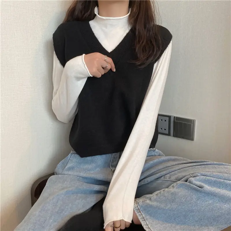Women V-neck sleeveless vest sweater winter outerwear — feature 5