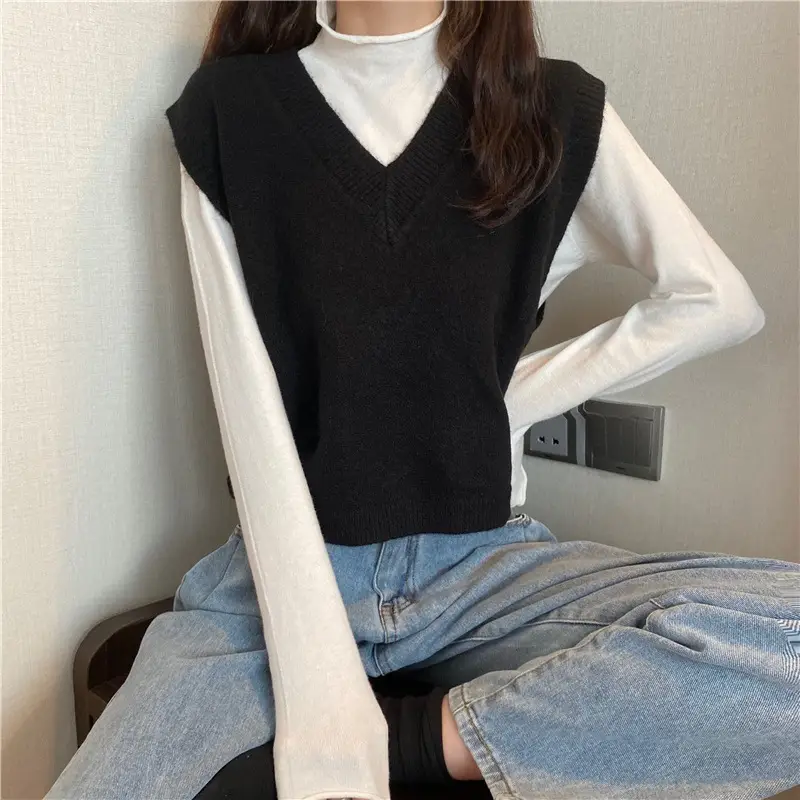 Women V-neck sleeveless vest sweater winter outerwear — feature 6