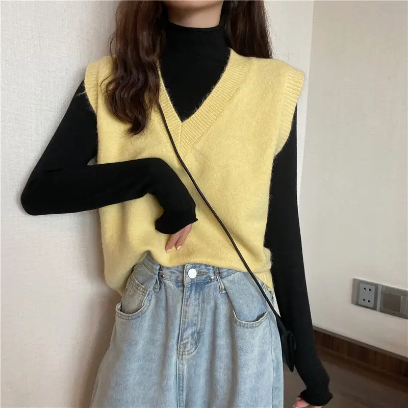 Women V-neck sleeveless vest sweater winter outerwear — feature 7