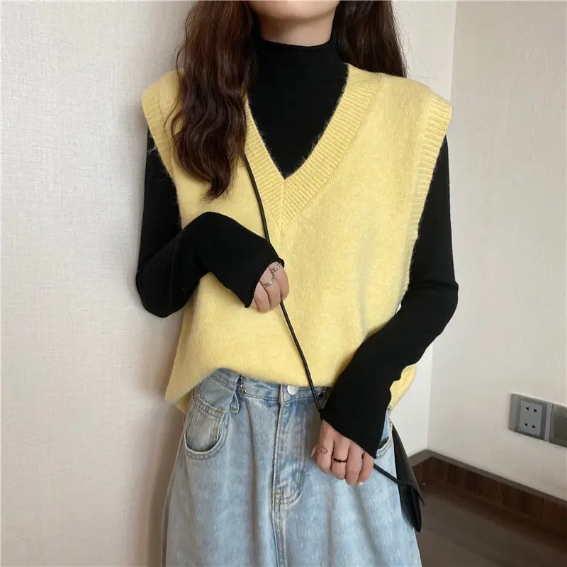 Women V-neck sleeveless vest sweater winter outerwear — feature 8