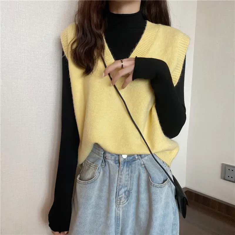 Women V-neck sleeveless vest sweater winter outerwear — feature 9