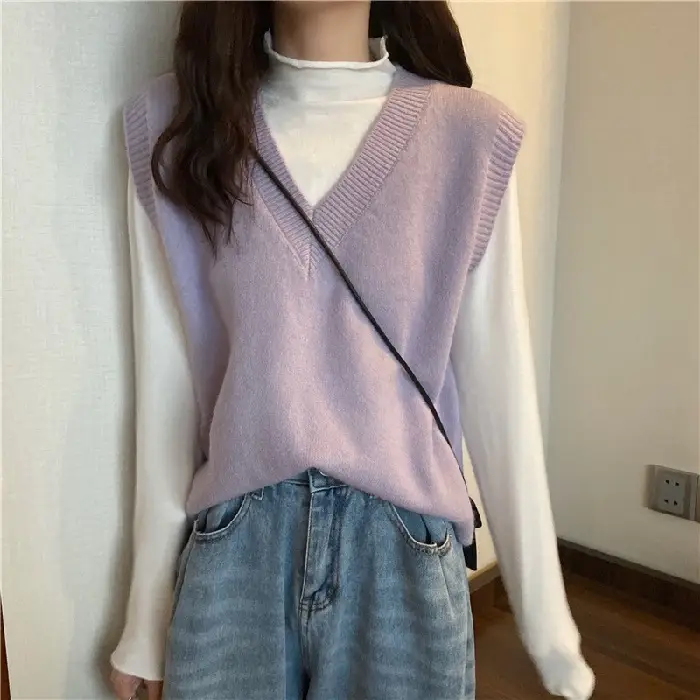 Women V-neck sleeveless vest sweater winter outerwear