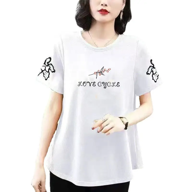 Middle-Aged Women Cotton T-Shirt Orange Loose Fit - Image 7