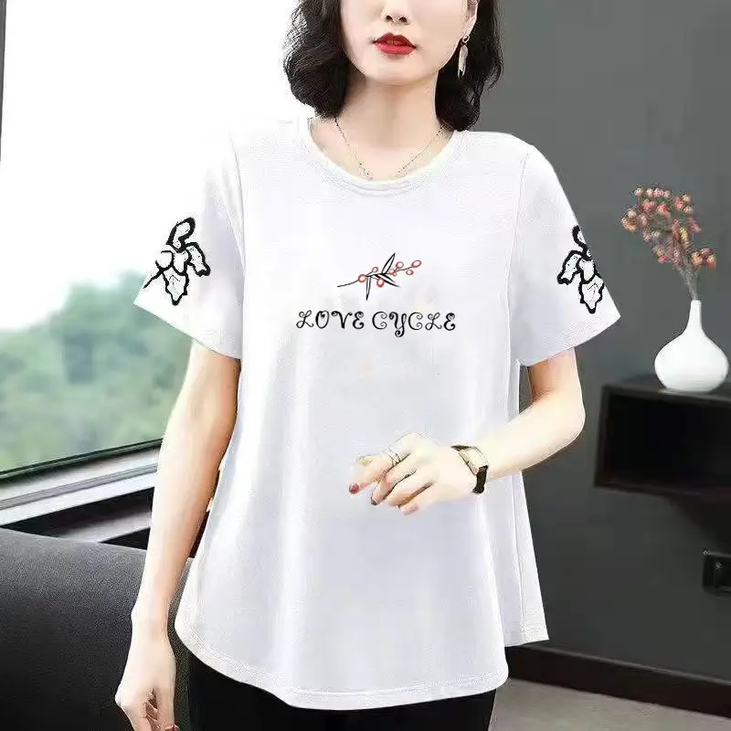Middle-Aged Women Cotton T-Shirt Orange Loose Fit - Image 5