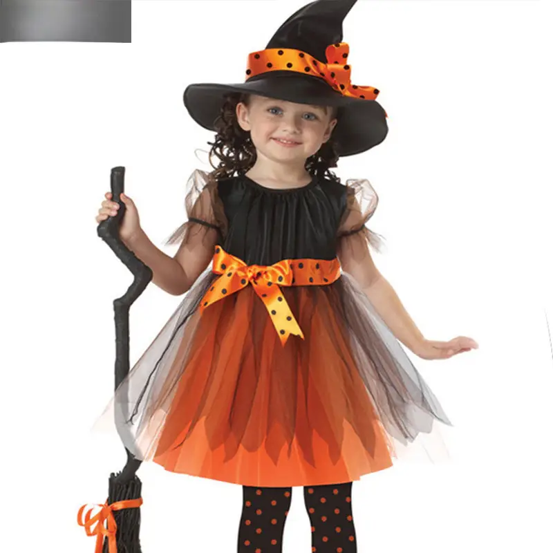 Halloween Witch Dress for Girls Orange Tulle Skirt - Image 2