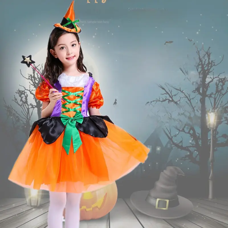 Halloween Witch Dress for Girls Orange Tulle Skirt - Image 45