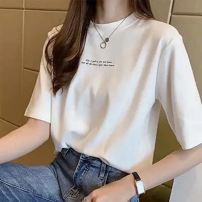 Women Printed T-Shirt 2025 Summer Loose Fit Dark Green