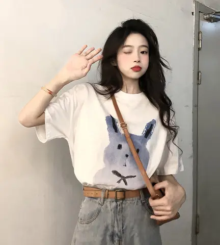 Women's 2022 Short Sleeve Graphic T-Shirt White Loose Fit - Image 6