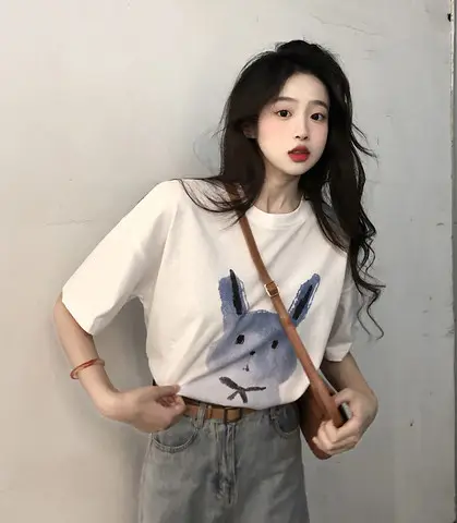 Women's 2022 Short Sleeve Graphic T-Shirt White Loose Fit - Image 7