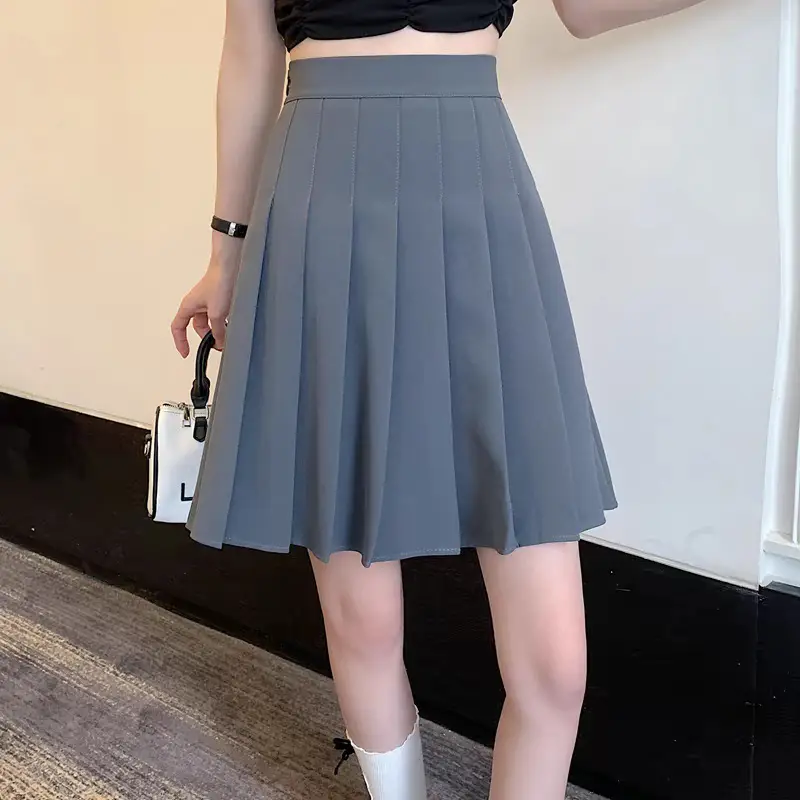 New Style Pocket Pleated Skirt for Students Black White Gray Khaki - Image 13