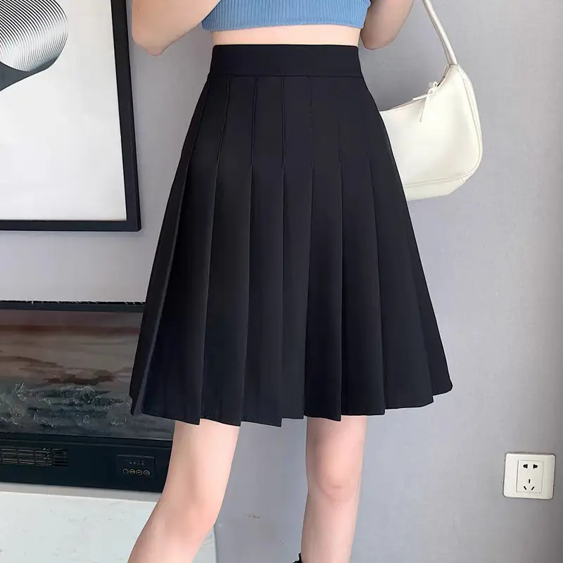 New Style Pocket Pleated Skirt for Students Black White Gray Khaki - Image 15