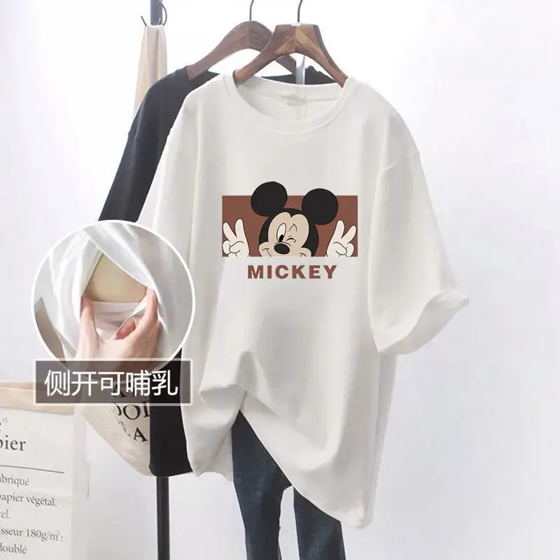 Grey Mickey Print T-Shirt Short Sleeve Cotton — feature 6