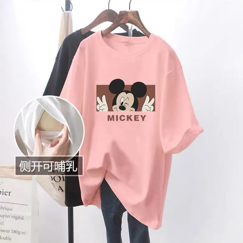Grey Mickey Print T-Shirt Short Sleeve Cotton — feature 8