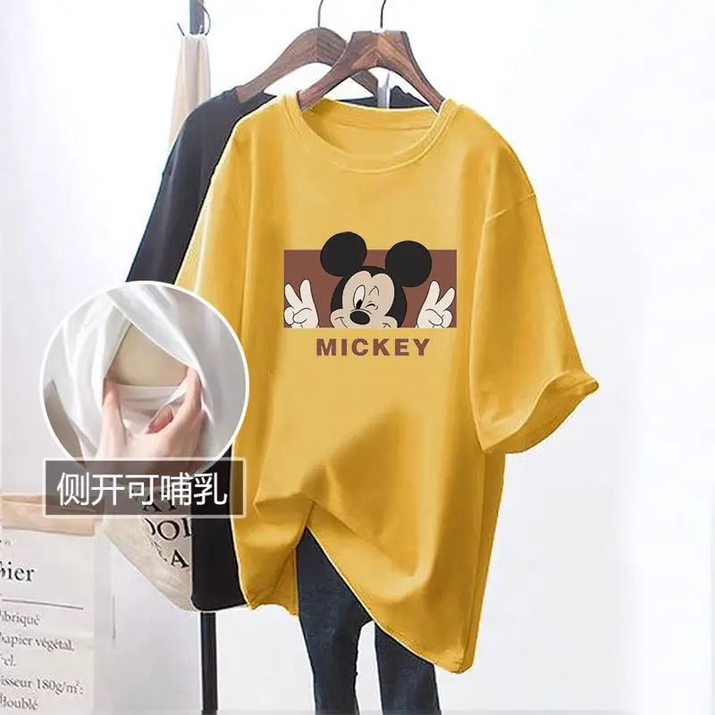 Grey Mickey Print T-Shirt Short Sleeve Cotton