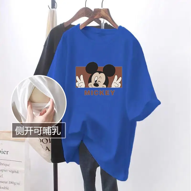 Grey Mickey Print T-Shirt Short Sleeve Cotton