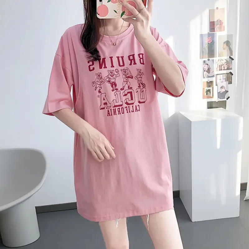 Grey Mickey Print T-Shirt Short Sleeve Cotton