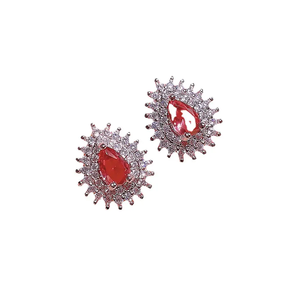Shiny Red Zircon Earrings Set for Weddings - Image 5