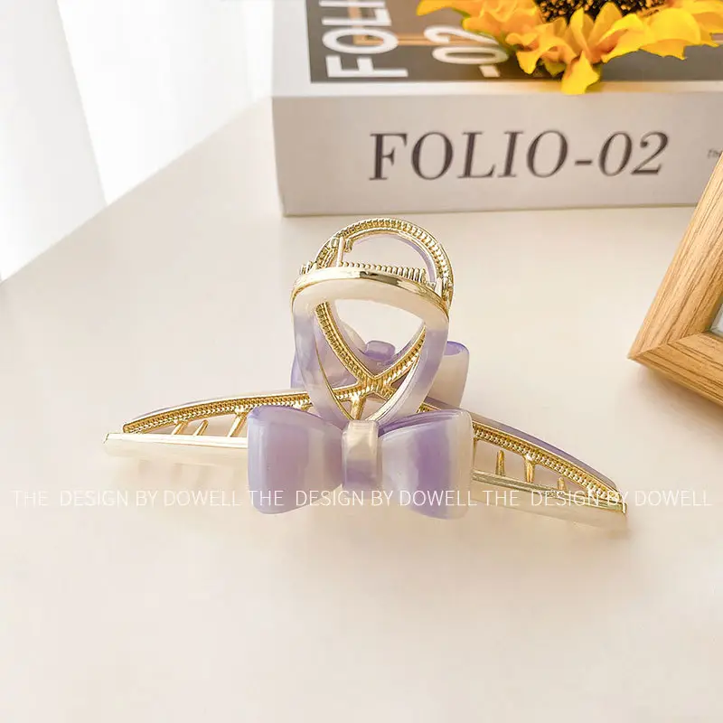 Women's Purple Bow Cross Bow Clip for Hair - Image 3
