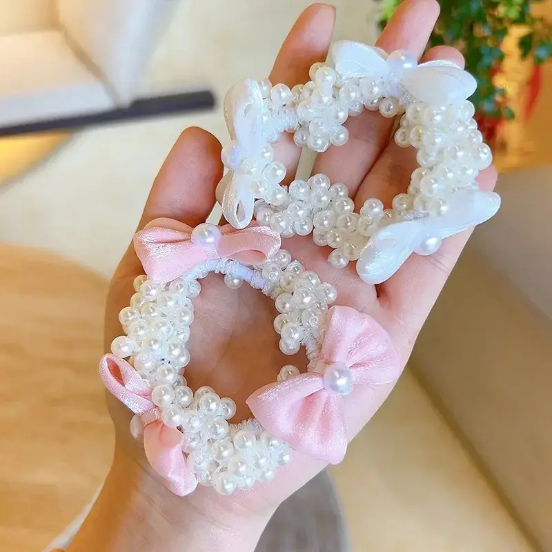 Girls' Pink Pearl Bow Hair Ties 2024 - Image 4
